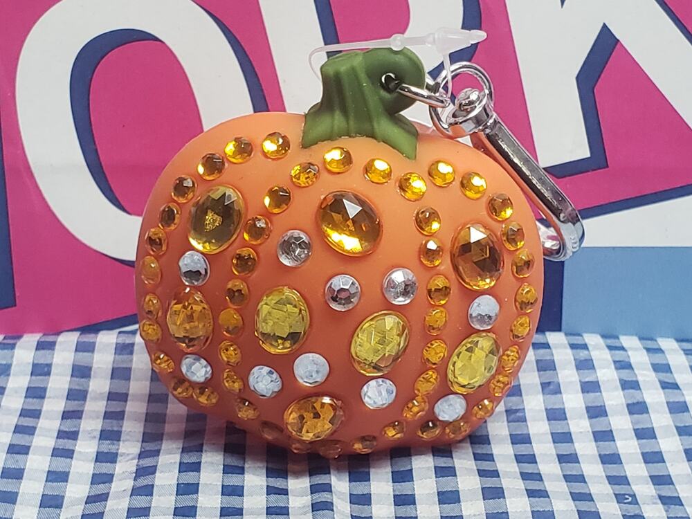 BBW Blingy Bedazzled Pumpkin PocketBac Holder Backpack Purse Luggage Keychain